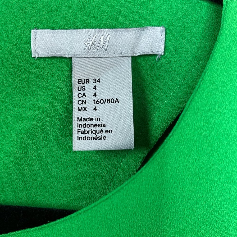 H&M Green, Puff Sleeve, Short Dress, Size 4 - Picture 5 of 5
